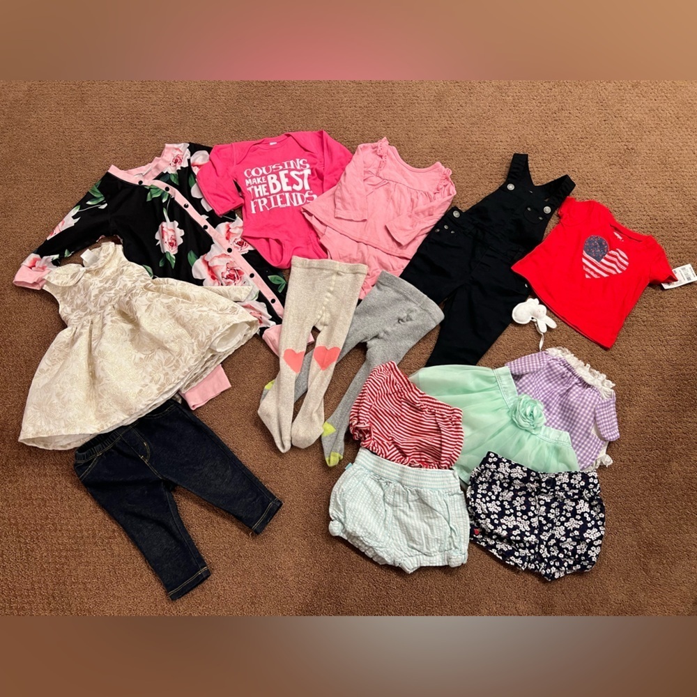 Bundle of 14 Girls Clothing Pieces Size 6-9 Months Dresses, Tights, Tutus, Short